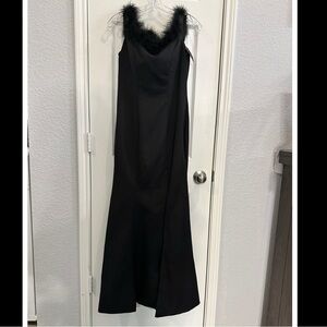 Chic Wish Black Formal Dress w/ boa trim around neckline Size S